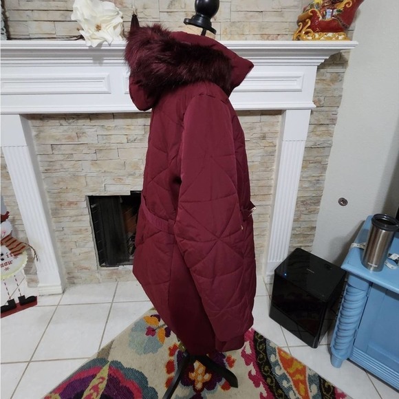 Michael Kors burgundy and gold long puffer coat faux fur trim plus size 3X NEW!! - Picture 9 of 10